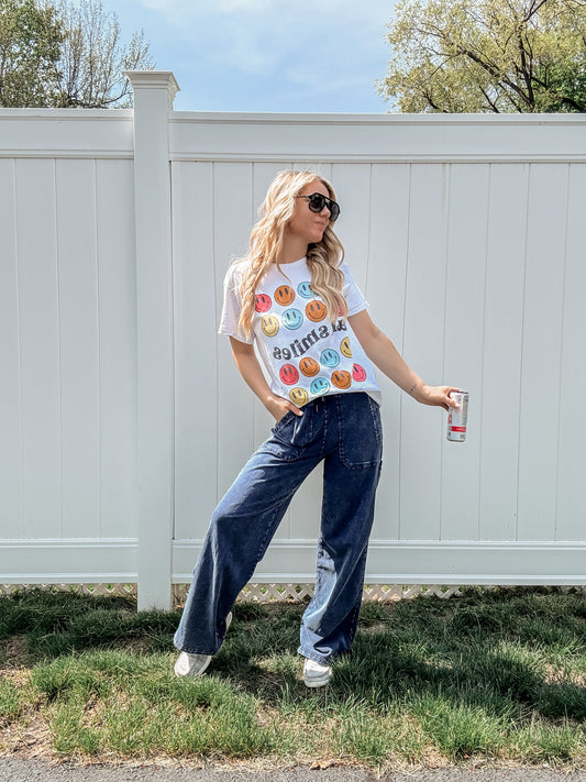 All Smiles Distressed Oversized Tee