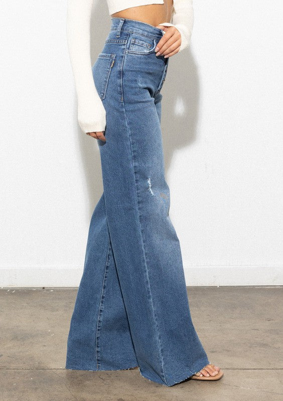 Criss Cross High Waisted Wide Leg Jeans