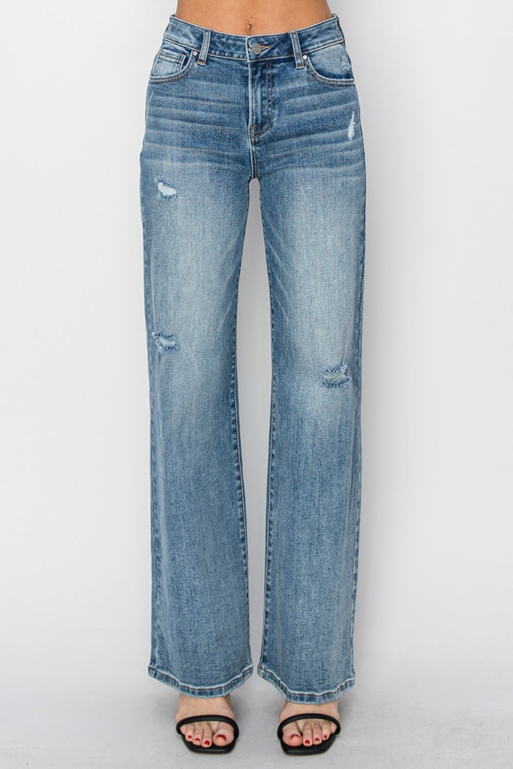 Moving Foward High Waist Distressed Wide Leg Jeans