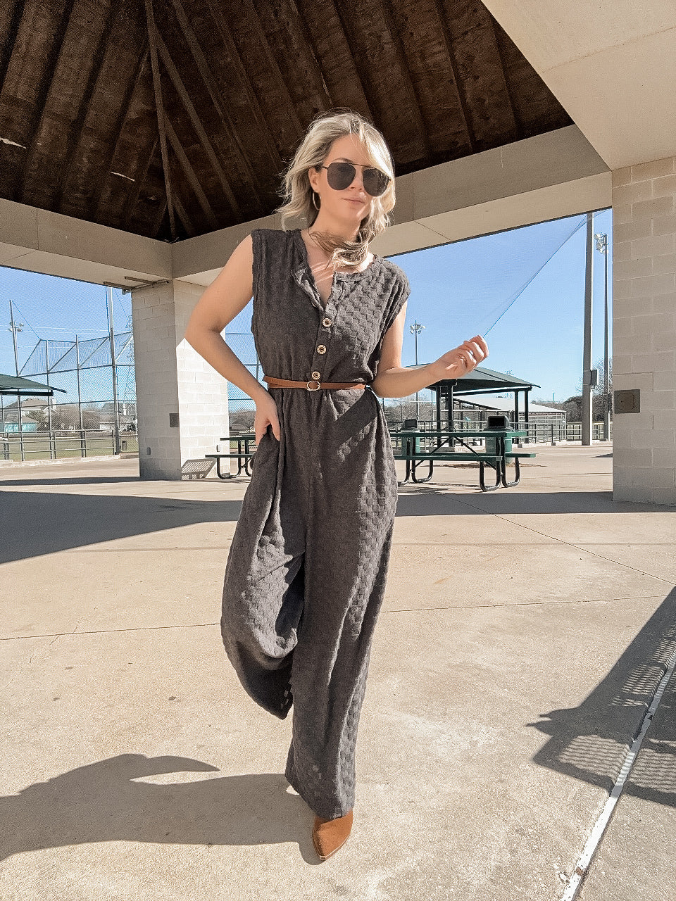 Jaded Cap Sleeve Wide Leg Jumpsuit with Pockets