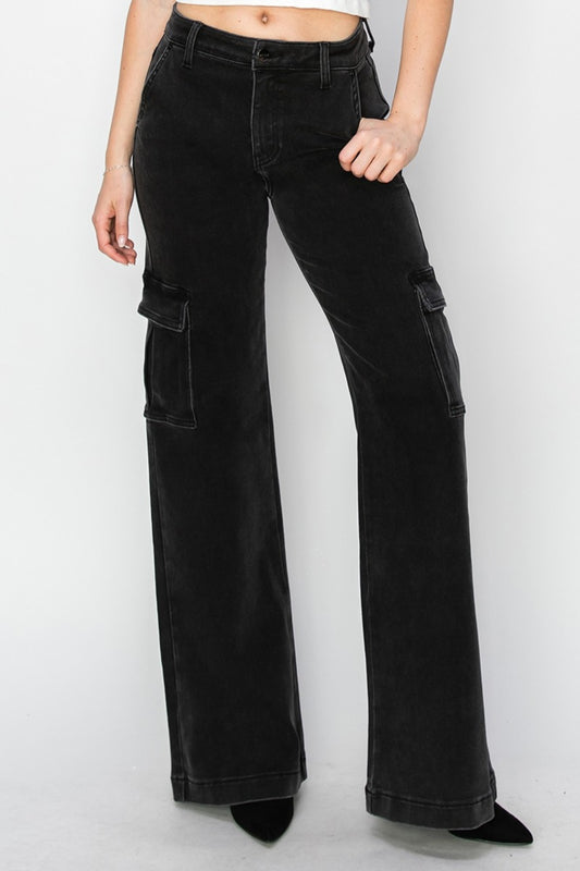 Running Late High Rise Wide Leg Cargo Jeans