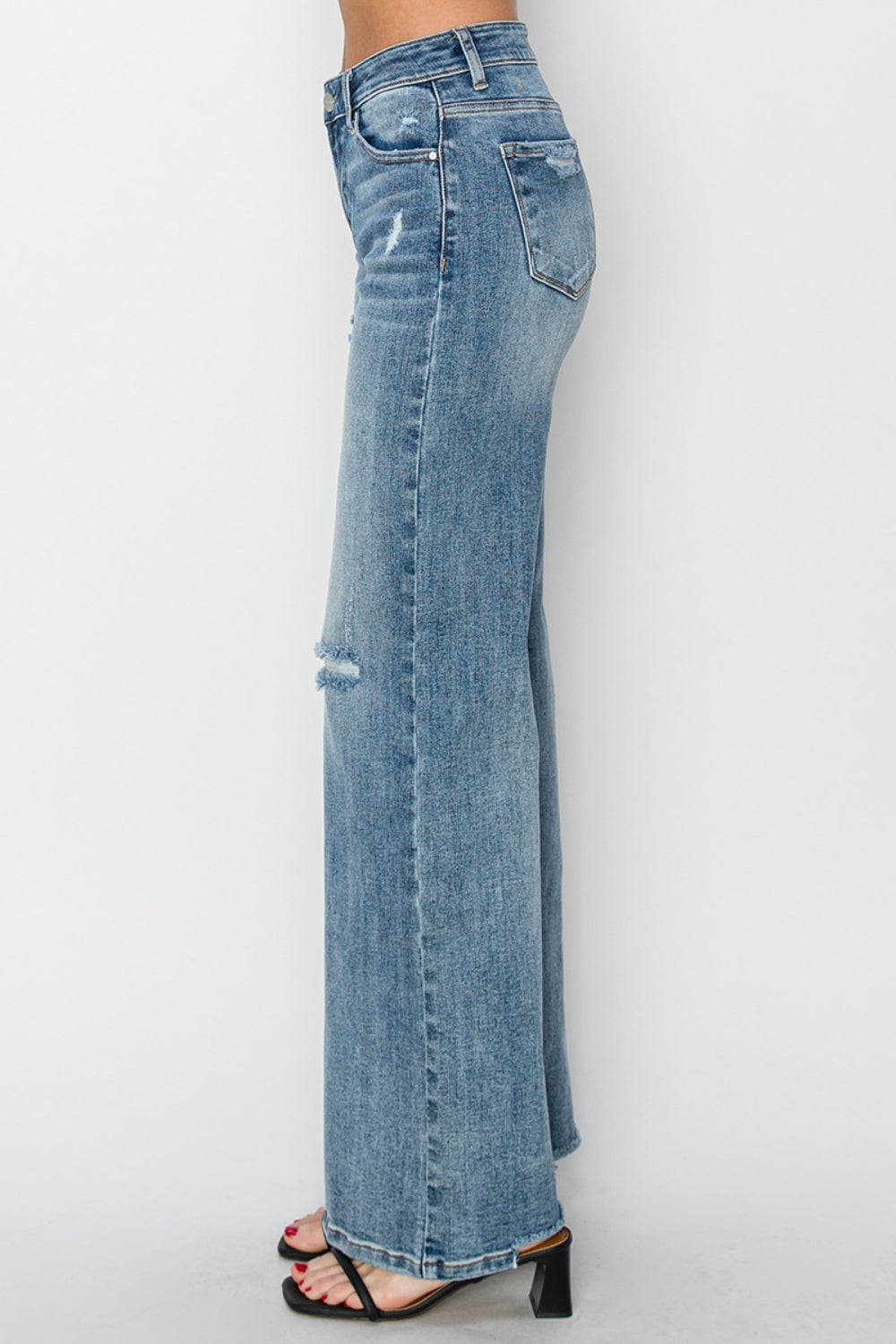 Moving Foward High Waist Distressed Wide Leg Jeans