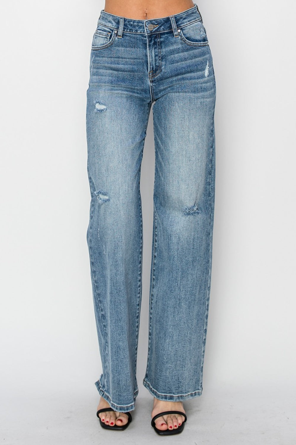 Moving Foward High Waist Distressed Wide Leg Jeans