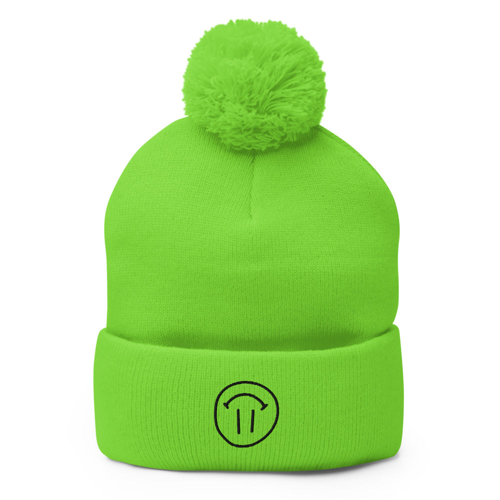 Neon Twisted Smiley Pom Beanie