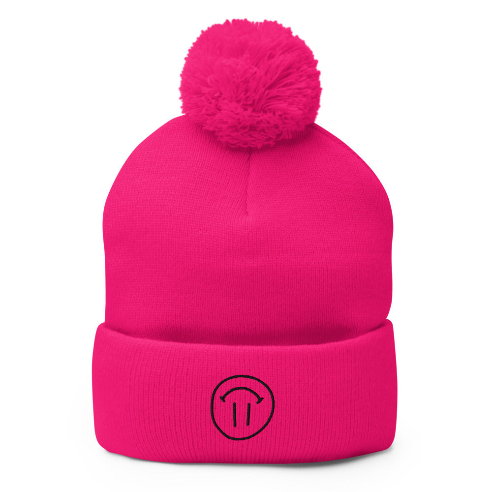 Neon Twisted Smiley Pom Beanie